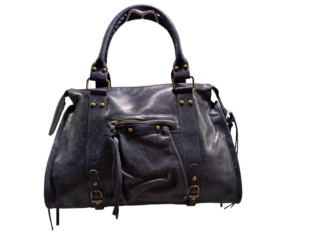 Navy Blue Genuine Leather Large Crossbody Bag